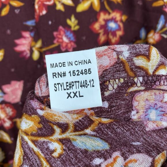 Papermoon Stitch Fix Women 2XL Top Red Floral Boho Tie Neck Pullover 3/4 Slv NWT - Picture 7 of 9
